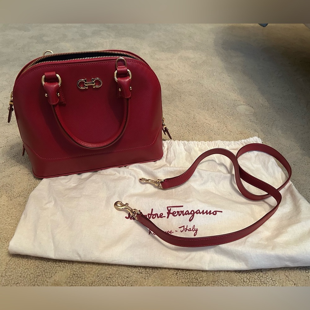 SALVATORE FERRAGAMO Hand Bag Shoulder GU-21E685 Gancini Leather Red